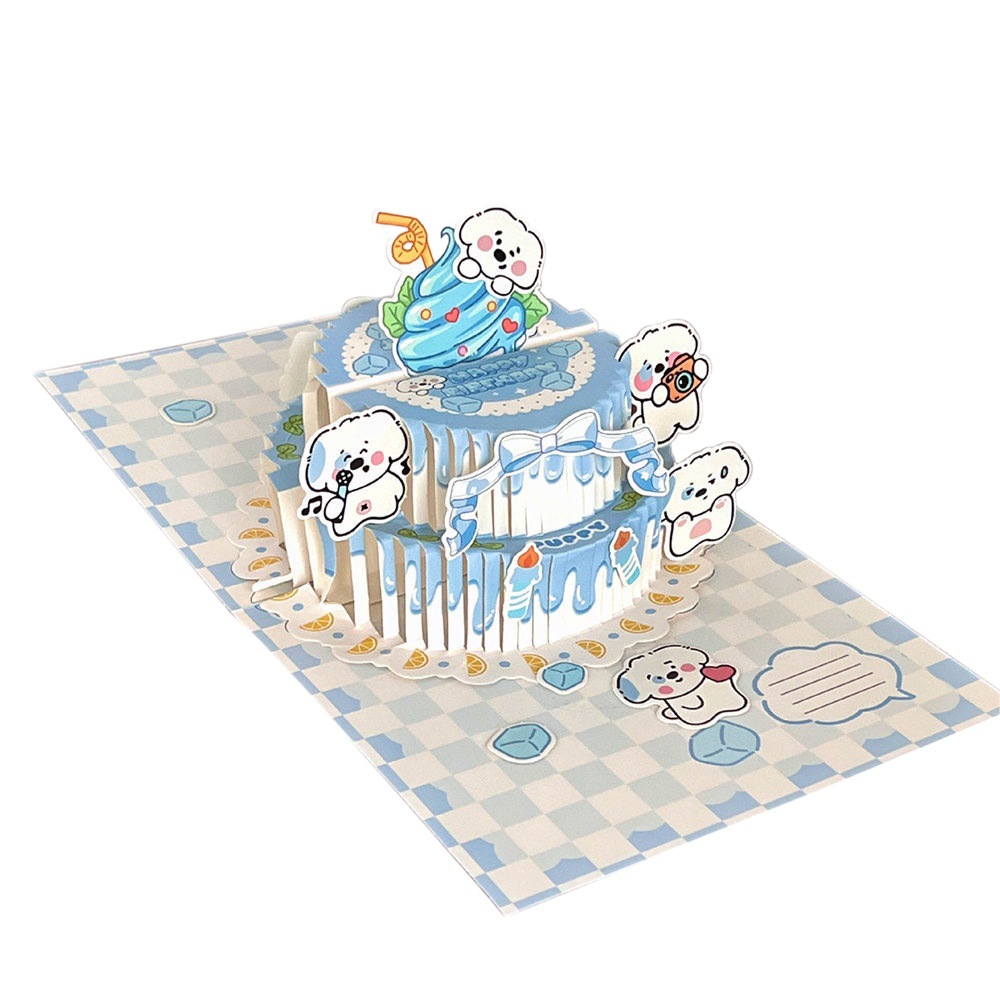 DIY cartoon three-dimensional birthday cake greeting card foldable blessing letter paper cut-free envelope material bag wholesale women