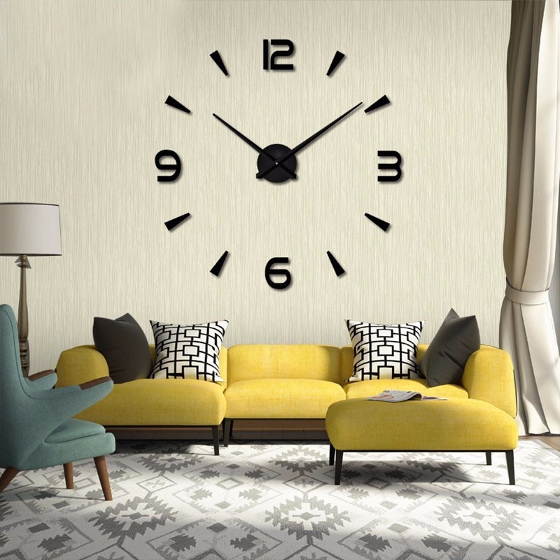 Amazon big size creative DIY living room WALL sticker CLOCK quartz CLOCK digital WALL CLOCK WALL CLOCK