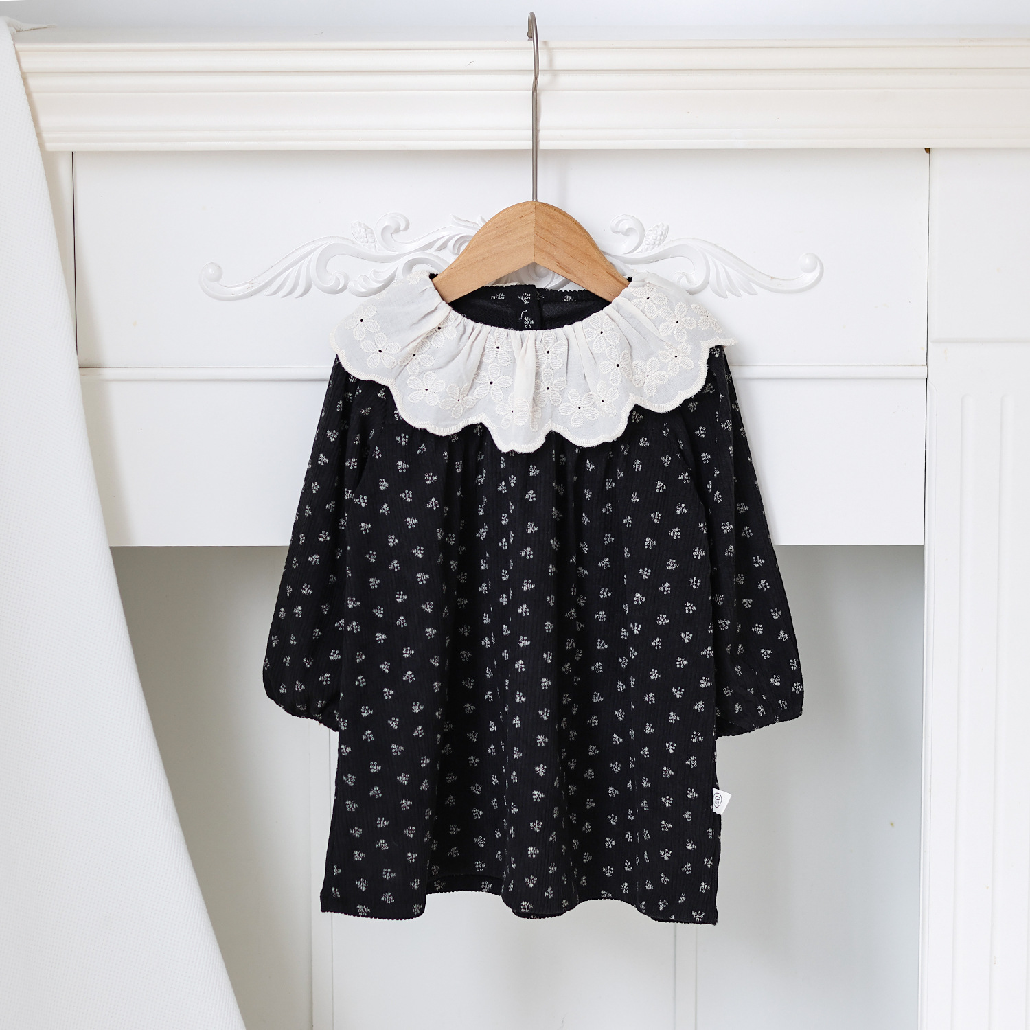 Picture of New Girls' Long-sleeved Korean Style dress Autumn New Retro Style Floral Dress Children's Lace Lapel Princess Dress