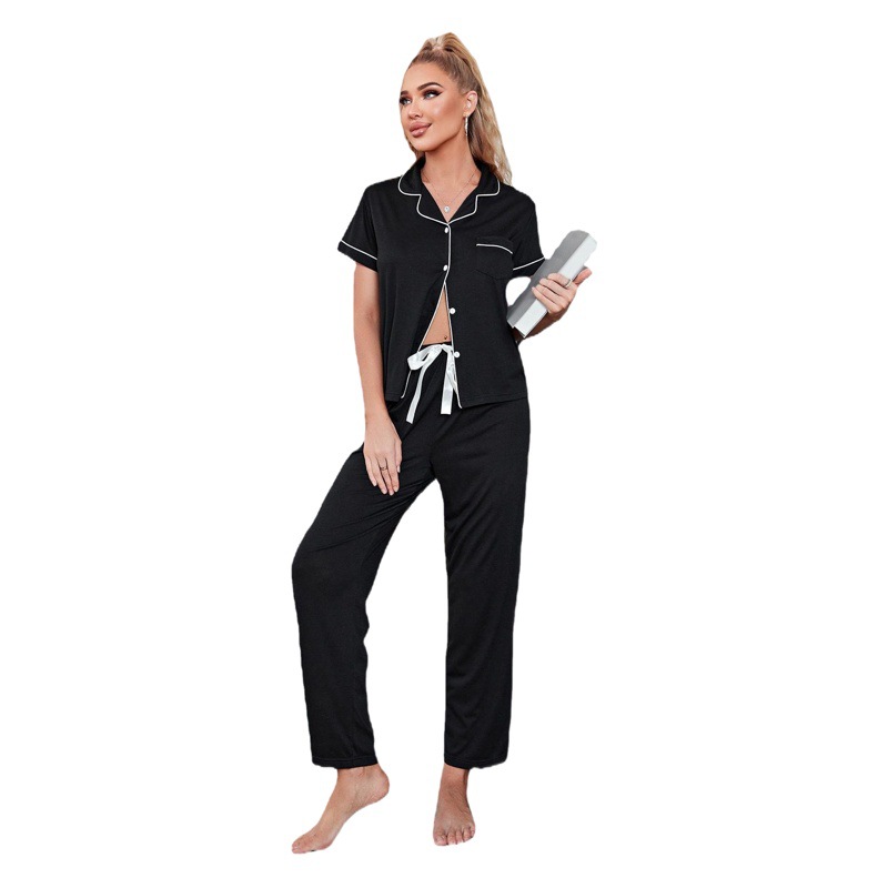 Cross-Border European and American Pajamas for Women, Spring & Fall Cardigans, Short-Sleeved Pants, Summer Two-Piece Home Clothes, Export Pajamas