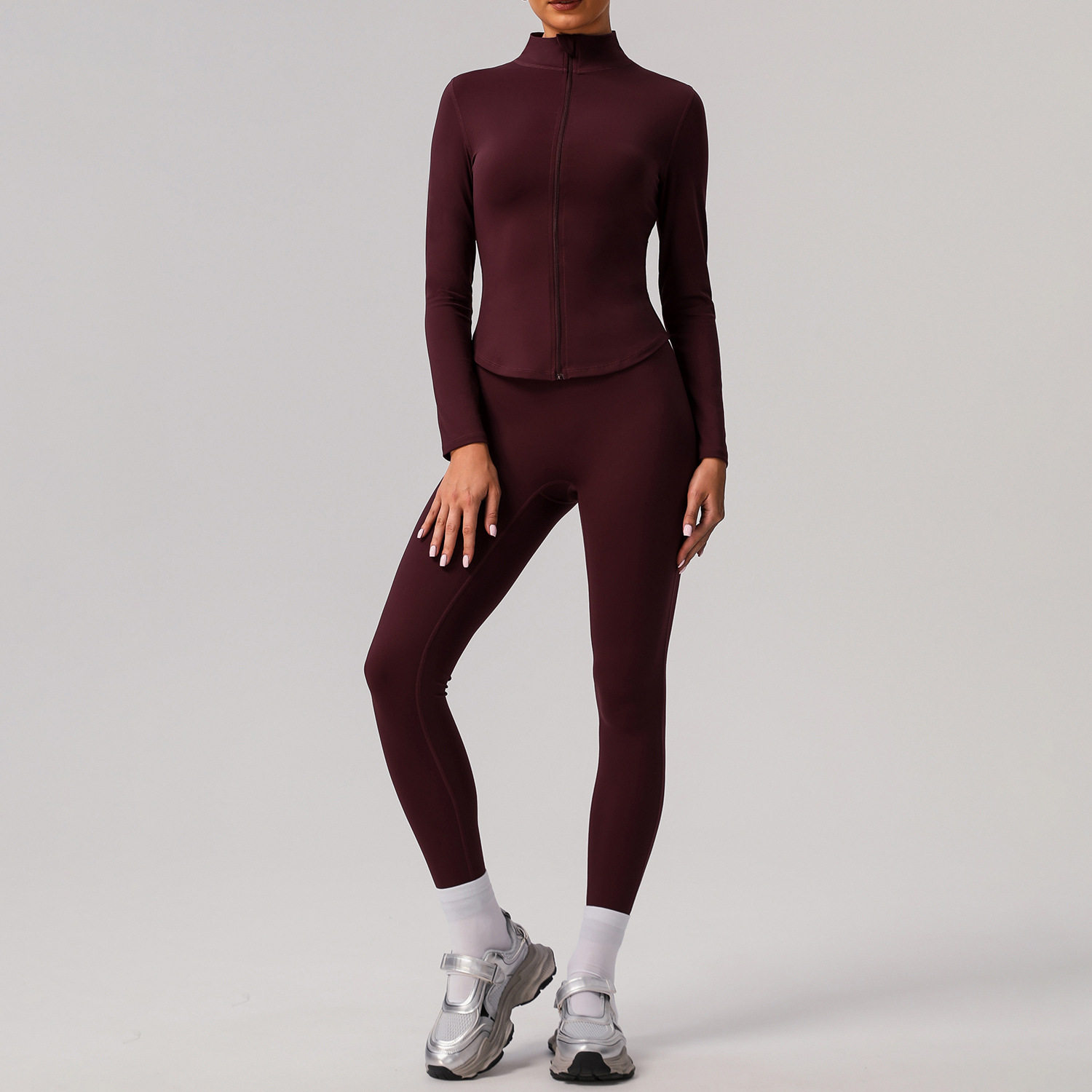 Picture of European and American Solid Color Tight Naked Yoga suit High Elastic Breathable Fitness Clothes Outdoor Body Shaping Running Sports suit Women