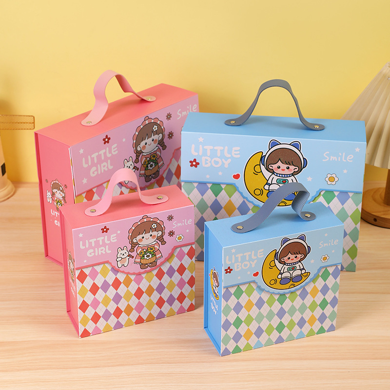 Cartoon Gift Box Baby Full Moon Gift Box Candy Box Portable Flip Cover 10th Birthday Gift Empty Box