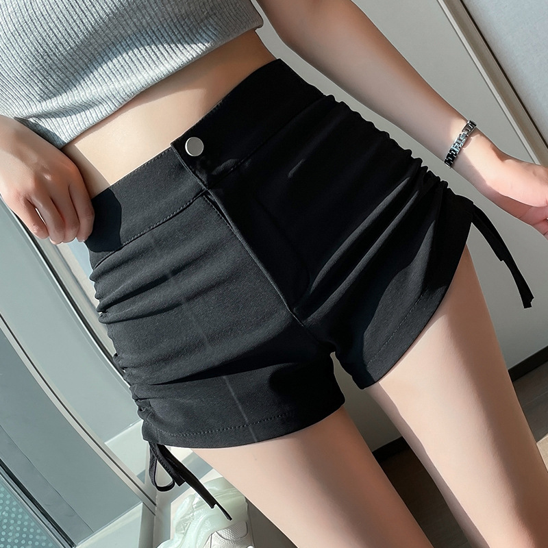 2023 Summer High Waist Slimming Drawstring Casual Pants Hot Pants Hot Pants Hot Girl Shorts Women's Design Sense Niche Black Pants Thin