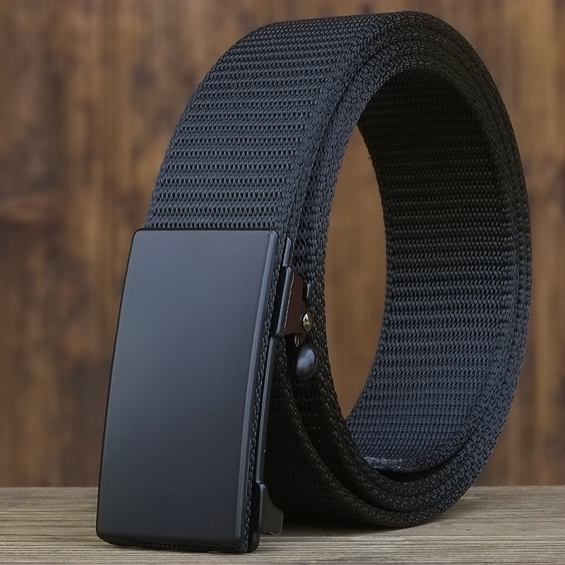 Toothless Hole-free Automatic Buckle Plastic Nylon Canvas Belt Belt Trendy Men's All-match Belt with Outer and Inner Buckle