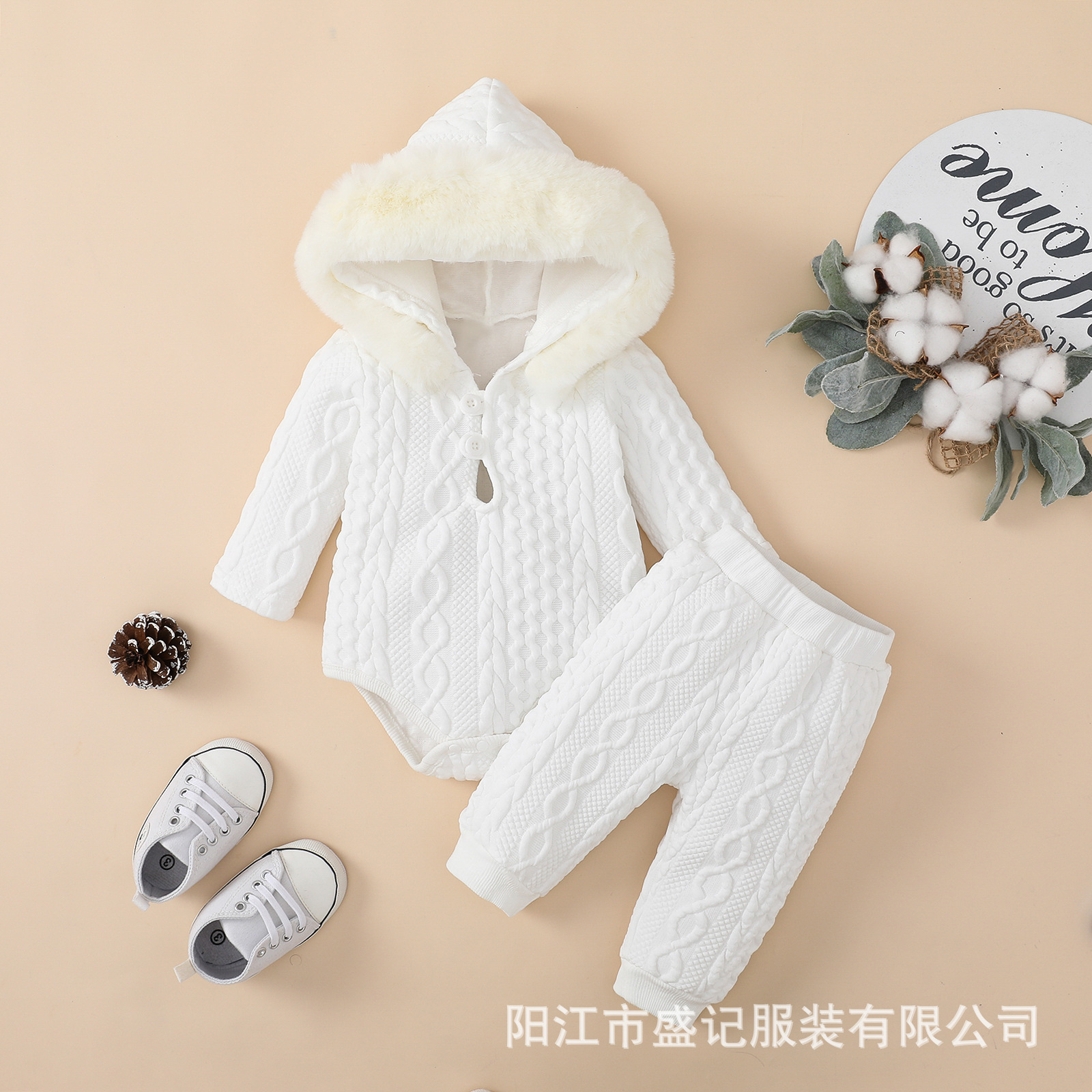 Picture of Cross-Border E-Commerce Specializes in Amazon Temu Baby Newborn Tiktok Winter Hooded Rompers Two-Piece Set