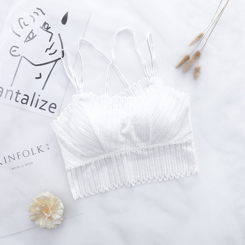 Picture of 2021 Lace Hollow-Out Strapless Sexy Camisole with Built-In Bra, Back Cross Anti-Exposure Underwear, Beautiful Back Tube Top for Commuting