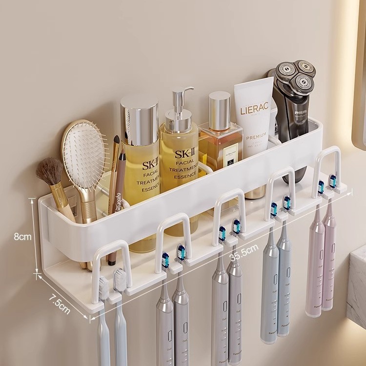 Picture of Toothbrush Storage Rack Non-Punch Brush Cup Mouthwash Cup Rack Wall-Mounted Bathroom Household Toothware Hanger
