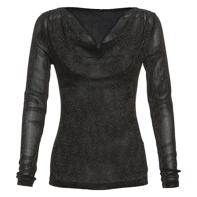 Picture of Original Fabric Unique and Chic Sequin Long-sleeved Women's Design Sense Fashion Micro-transparent Slim-fit Slimming Spice Girl Top Trendy