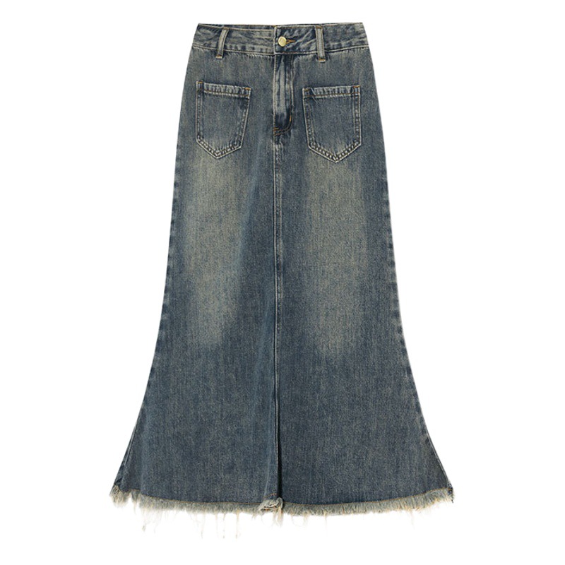 Design Sense Retro Denim Skirt Women's Summer High Waist Niche Slimming Midi Fishtail Skirt Hip Skirt