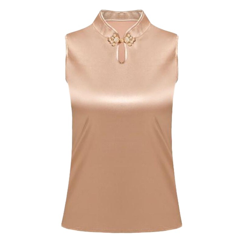 2023 Summer new elastic satin slim-fit slimming vest retro buckle inner and outer wear small shirt wholesale