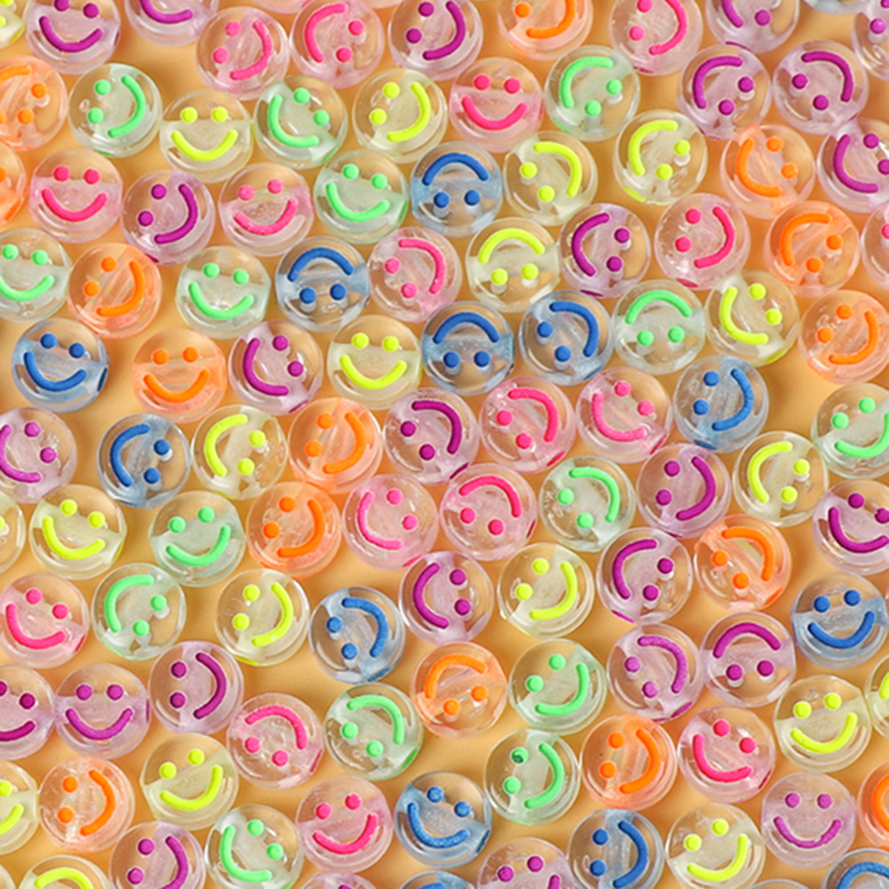 Picture of Jewelry accessories acrylic smiley face colorful multicolor smiley face loose beads beaded handmade diy material bracelet necklace