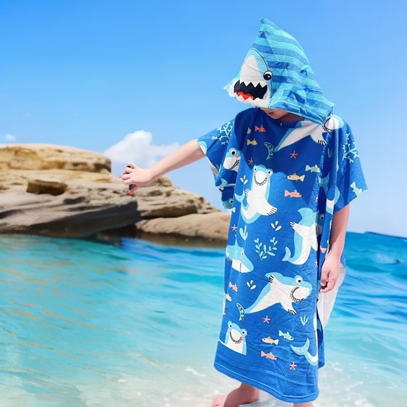 Picture of Children's Bath Towel Hooded Poncho Bathrobe Super Soft Wearable Baby Absorbent Towel for Boys and Girls Swimming
