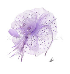 Picture of European and American Popular Amazon Feather Headdress Bridal Hair Accessories Mesh Top Hat Jockey Club Hair Accessories Hairpin Headband