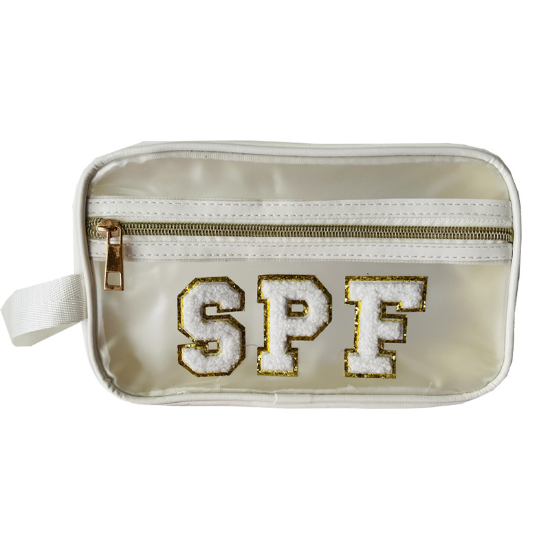 Picture of Amazon hot chenille letter portable transparent cosmetic bag PU portable large capacity storage bag wholesale in stock
