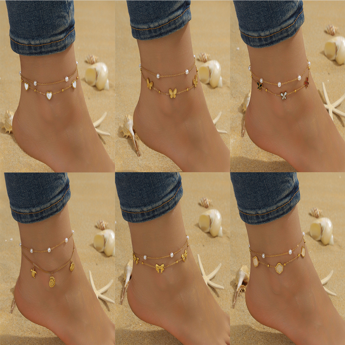 European and American Niche Design Versatile Women's High-End Anklet Beach Ocean Casual Style Cross-Border Hot-Selling Stainless Steel Color-Preserving
