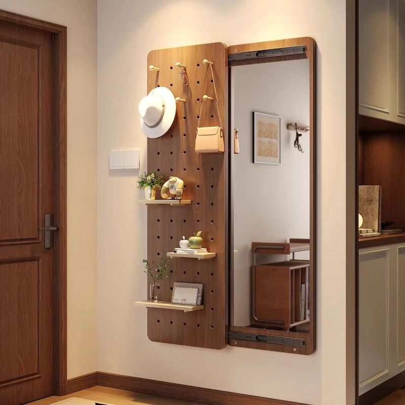 Practical Perforated Board Household Invisible Full-Length Mirror Sliding Hidden Dressing Mirror Storage Coat Rack Multi-Purpose Dressing Mirror