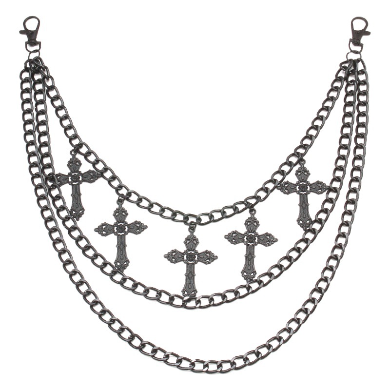 Europe and the United States cross-border jewelry personality trend hip-hop punk hollow cross multi-layer pants chain fashion all-match chain
