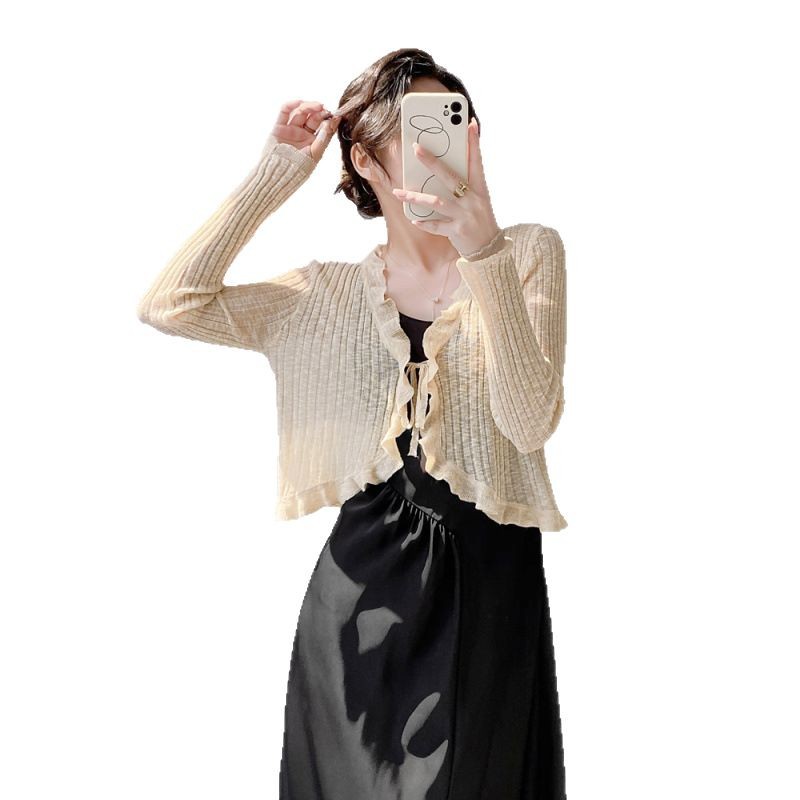 Picture of Sunscreen Knitted Cardigan Women's Thin Slip Skirt Outer Wear Air Conditioning Blouse Summer Shawl Ice Silk Small Waistle Fairy Jacket