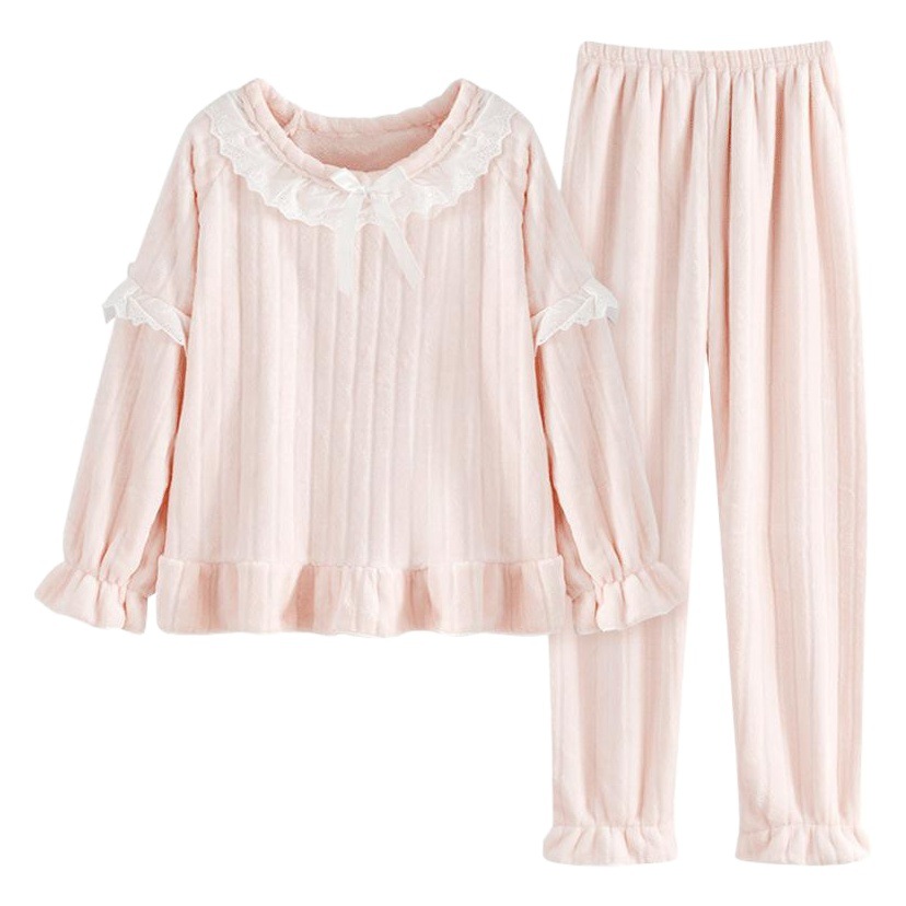 Autumn and Winter Coral Fleece Pajamas Women's Winter Warm Thickened Fleece Plush Cute Flannel Winter Home Suit