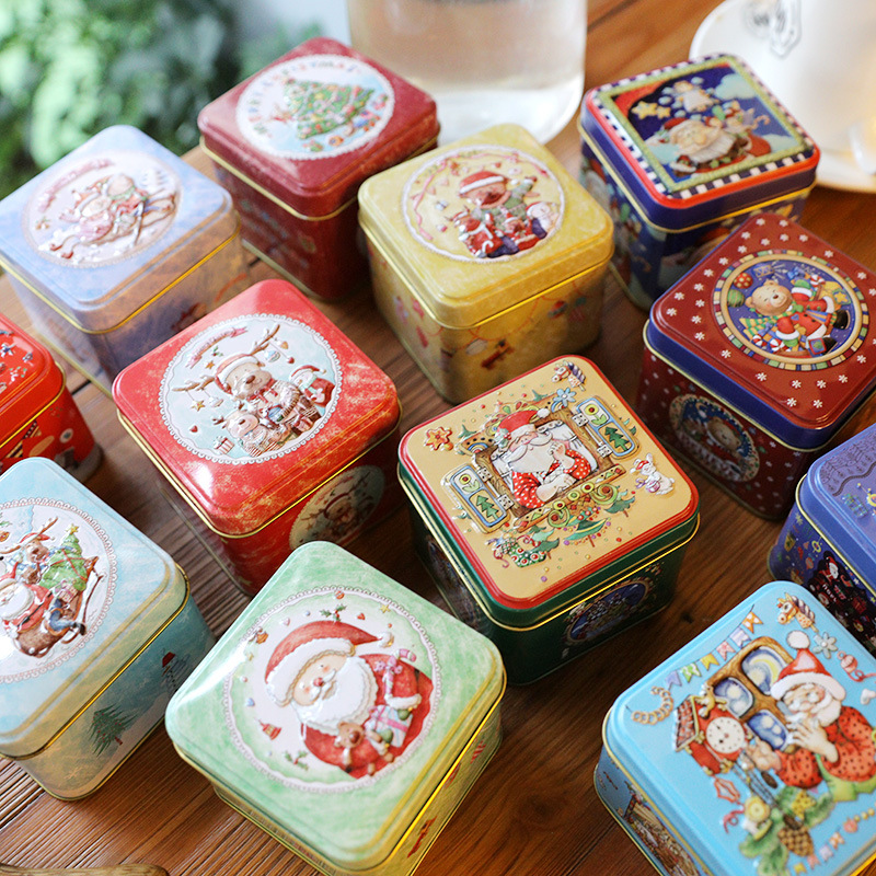 Picture of Christmas small square box tinplate box packaging gift box gift baking biscuit box iron candy box Series factory wholesale
