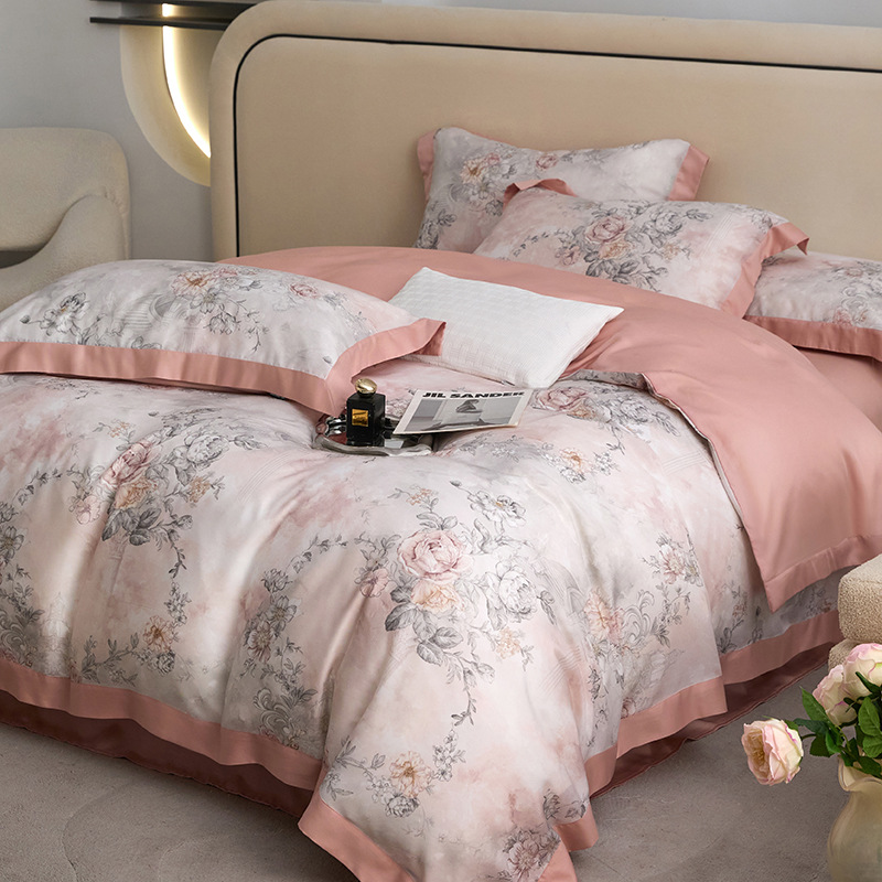 Picture of Summer Class A Maternal and Infant Grade Lyocell Tens Four-Piece Light Luxury Ice Silk Naked Sleeping Cool Quilt Cover Bed Sheet 1.8 Bedding
