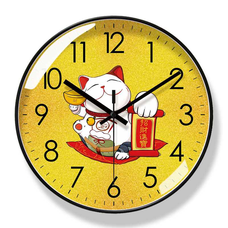 Ipura 6060 cute cute lucky cat wall clock cartoon clock mute on time mute seconds quartz clock