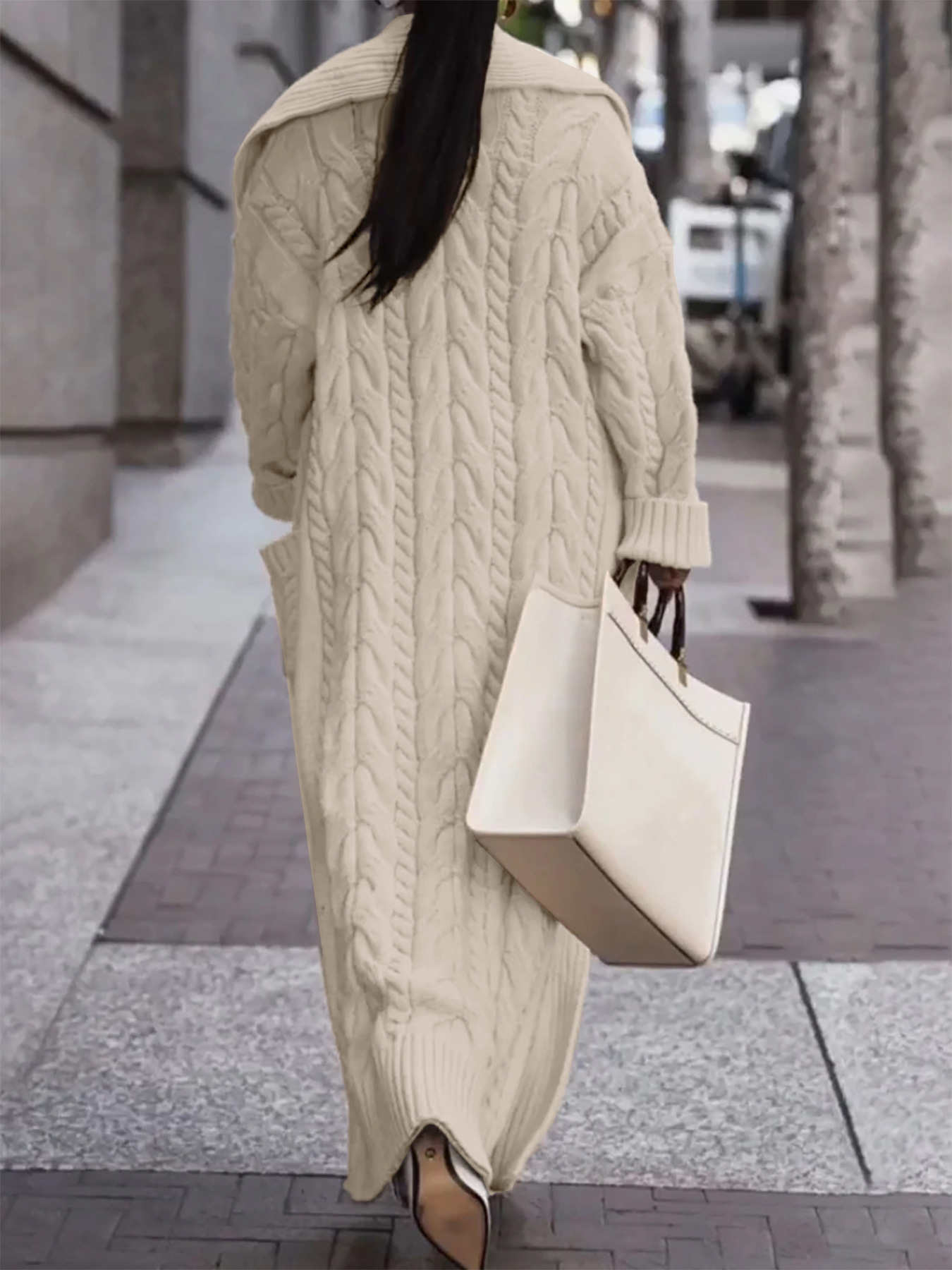 Picture of Foreign trade cross-border Europe and the United States Amazon source manufacturers coarse twist large lapel long cardigan sweater coat spring autumn winter