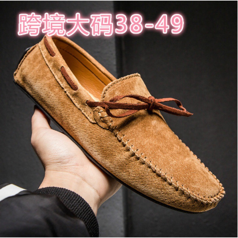 Foreign Trade Hot Summer New Cross-Border Large Size Men's Casual Versatile Breathable Genuine Leather Lazy Slip-On Beanie Shoes