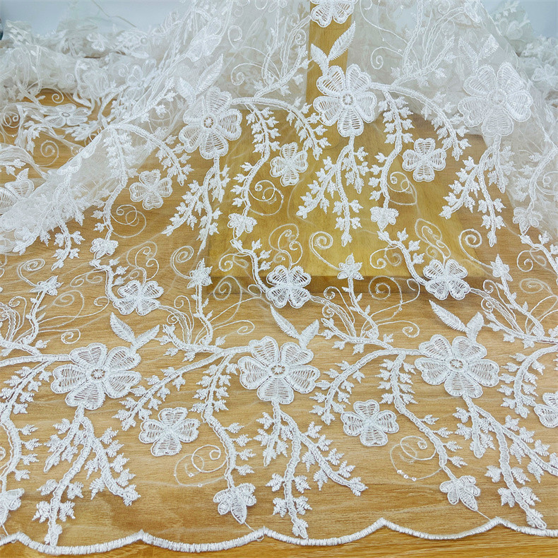 New wedding dress lace sequin gown embroidered fabric white double sided mesh embroidery fashion water-soluble lace fabric