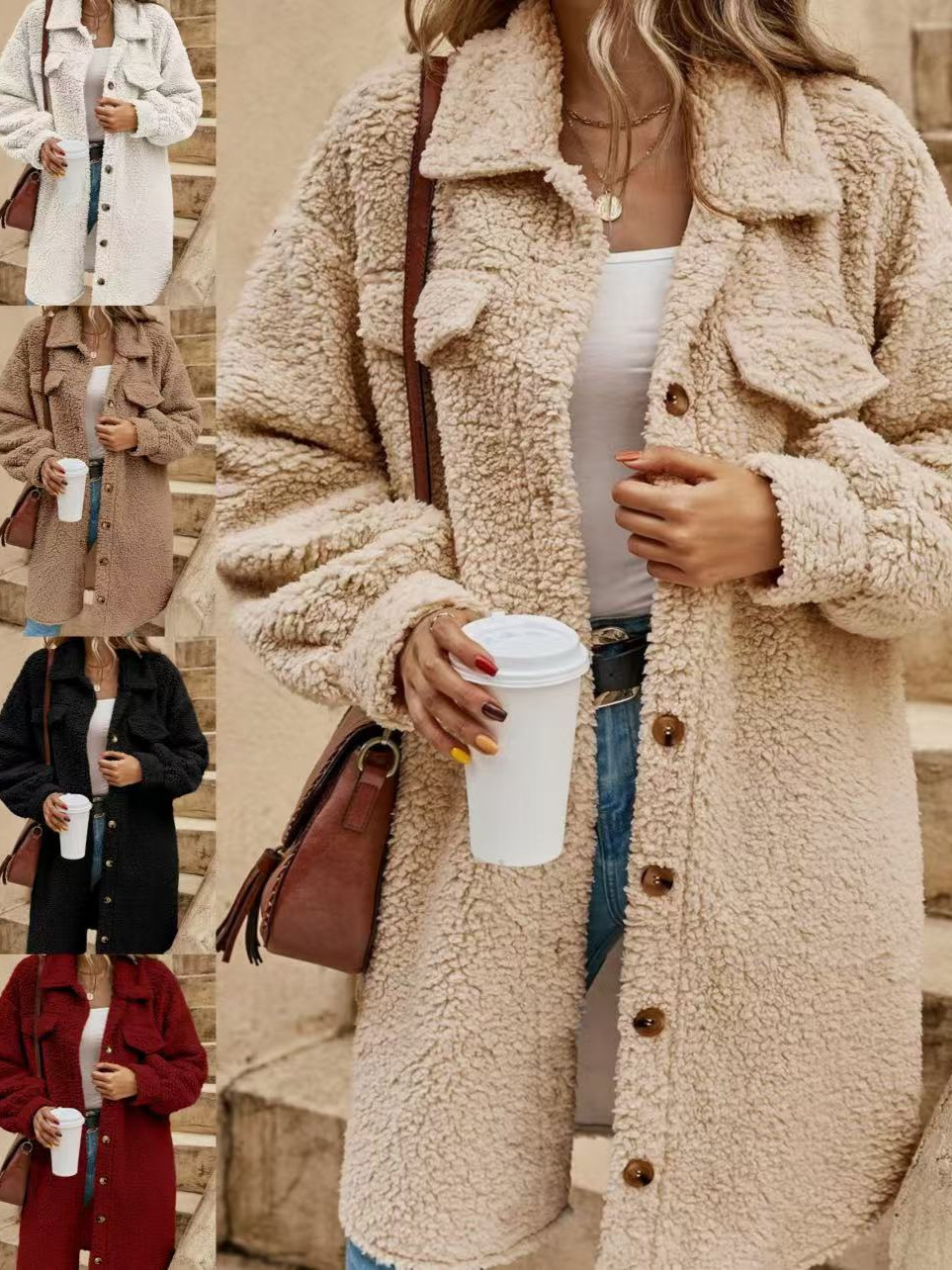 Picture of 2025 Foreign Trade Winter Cross-Border Amazon New Style Button-Down Plush Coat, Loose and Elegant Long Coat for Women