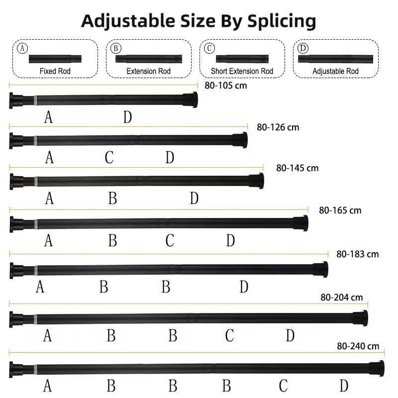 Picture of 25mm Stainless Steel Punch-Free Shower Curtain Multi-Functional Telescopic Rod Bathroom Curtain Rod Shower Curtain Door Curtain Support Rod