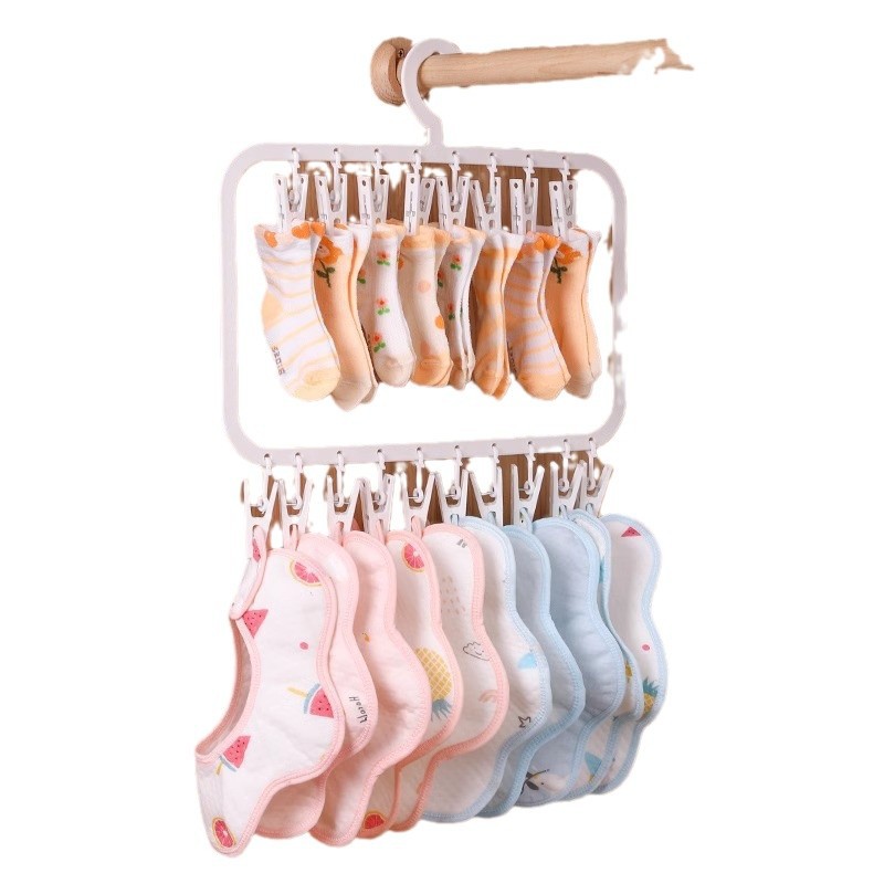 Picture of Baby's wardrobe storage multi-clip children's saliva towel socks drying rack multi-functional hanger hook