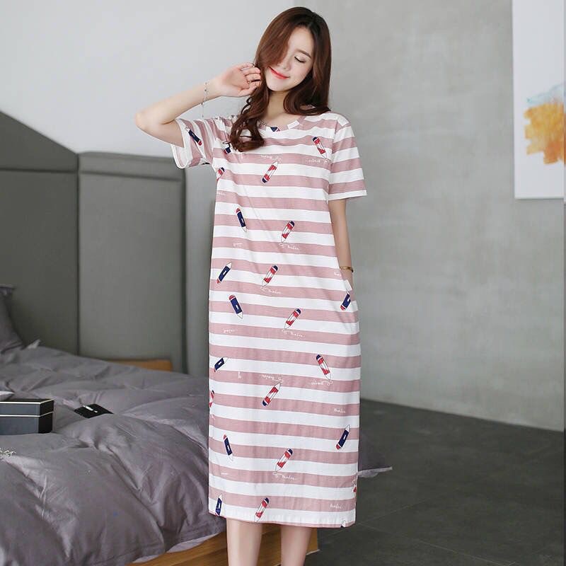 Picture of Pajamas for Women, Summer Korean Style, Women's Summer Nightgown, Short-Sleeved Women's Summer Home Wear Set, Student Plus Size Milk Silk