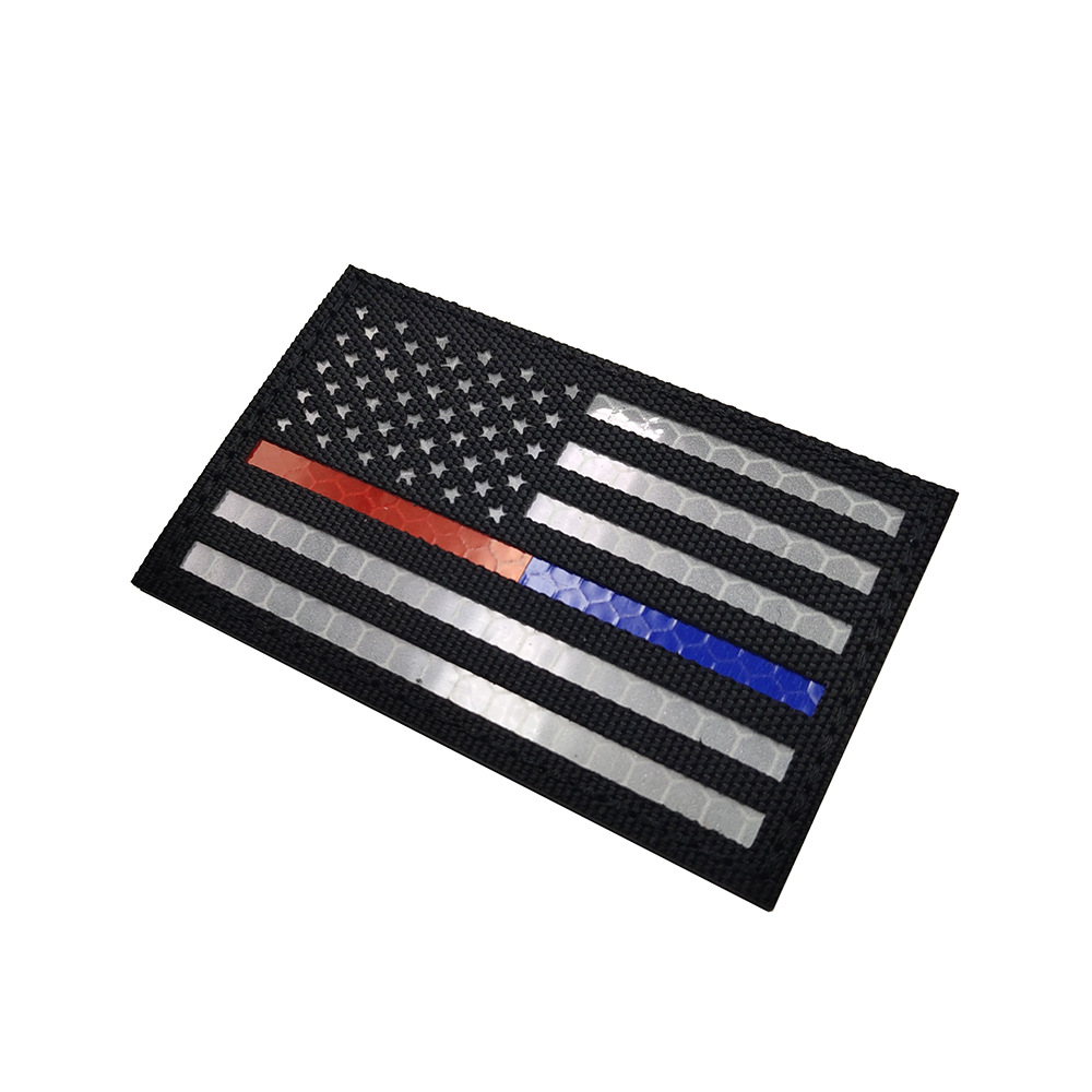 Picture of Haike Outdoor Infrared Reflection US Flag Velcro Laser Cutting Red and Blue Line Stars and Stripes Flag Bag with Stamps M00004
