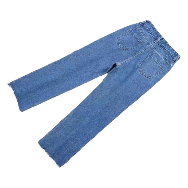 Giant Showing Leg Long High Waist Blue Wide Leg Women's Straight Solid Color Casual Loose Slim Showing Trousers for Autumn and Winter