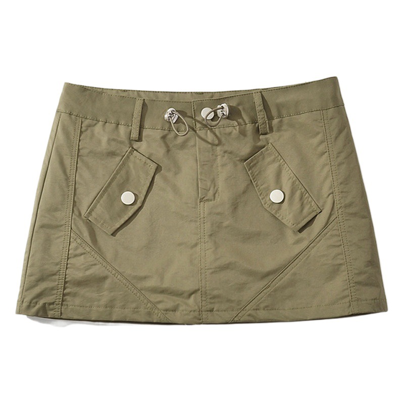 2023 Summer Hot Girl Style Women's Sexy Drawstring Multi-Pocket Workwear Skirt Low Waist Hip Skirt Tight Skirt