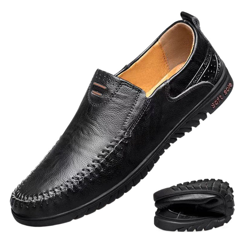 2020 new spring and summer Korean version of British leather shoes low flat heel Bean shoes soft leather soft bottom men's shoes a generation of hair