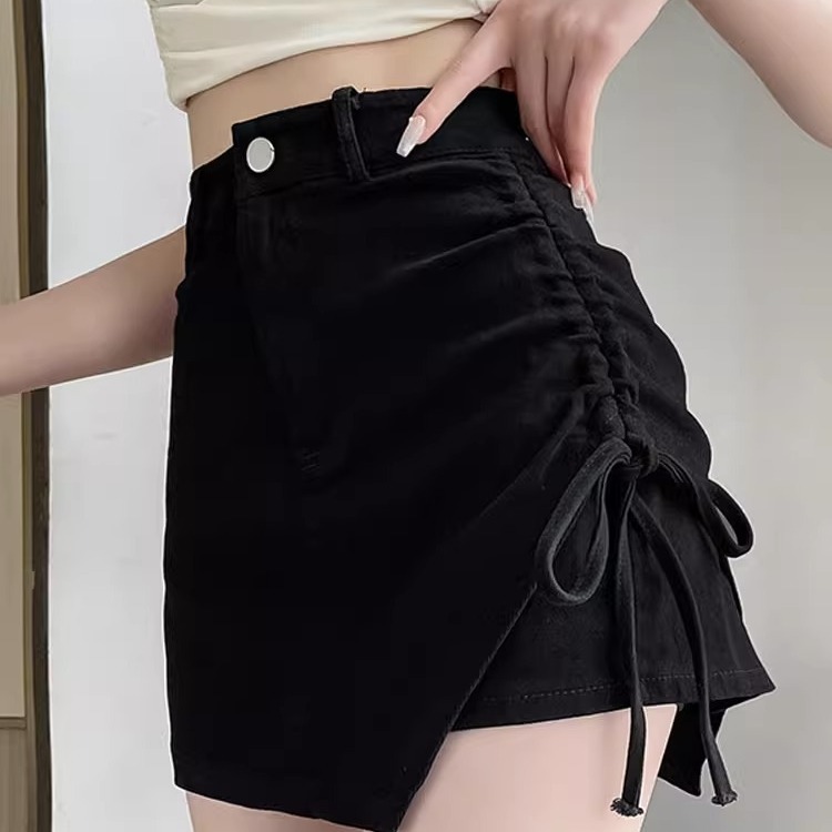 2025 Summer Black Hot Girl Short Skirt Women's Slimming Pleated High Waist Irregular A- Line Hip Bust Trendy Ins