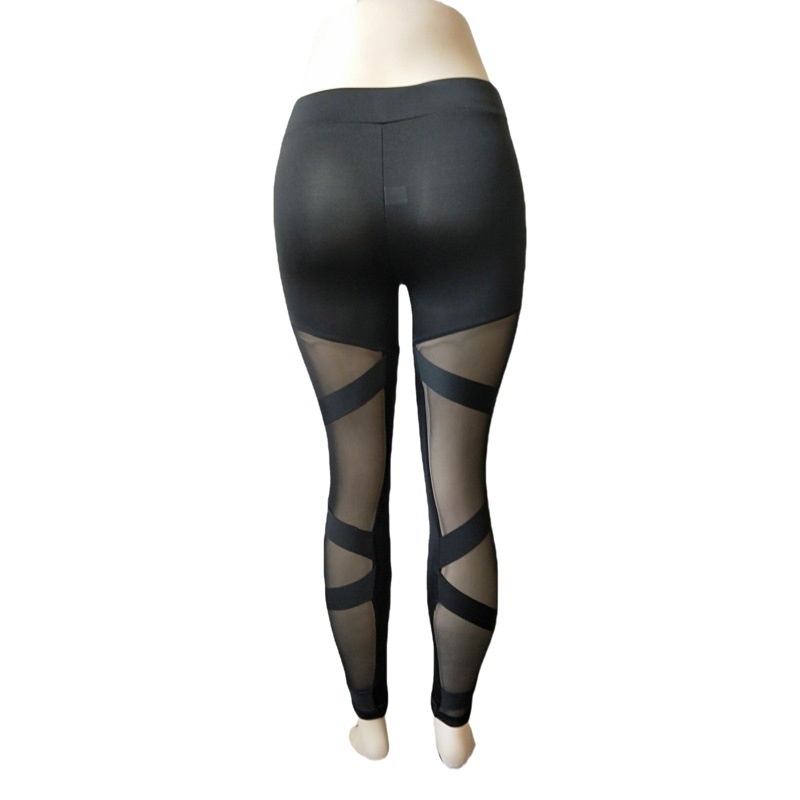 WISH AliExpress explosions mesh stitching cross leggings sexy perspective yoga pants a generation of hair