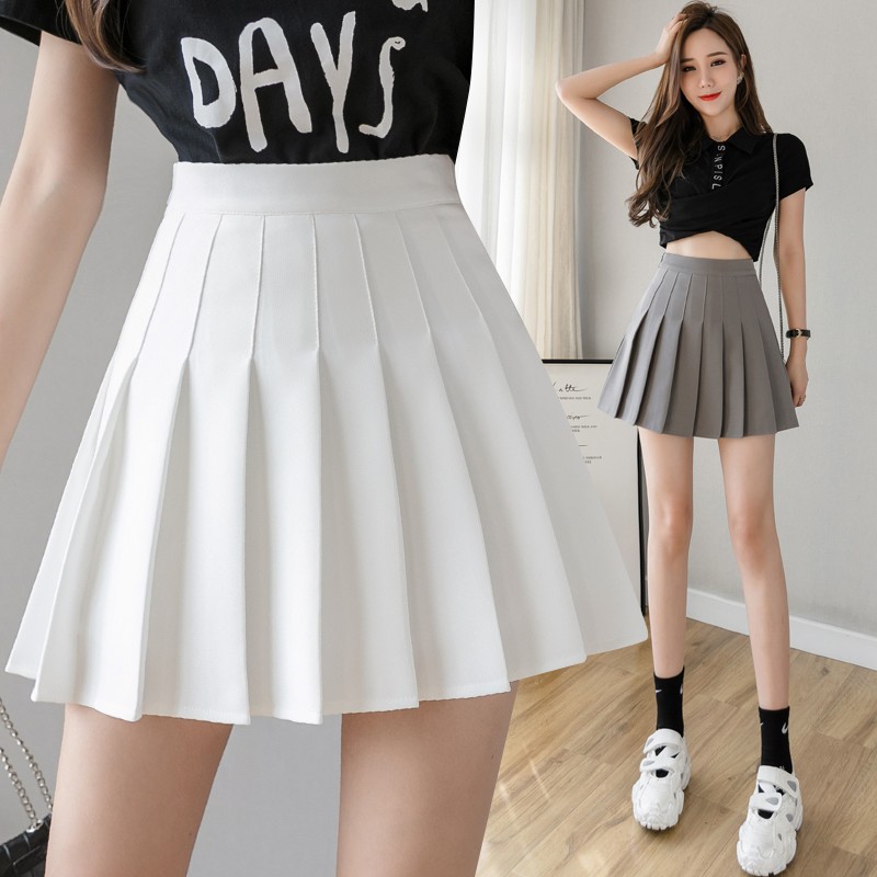 Picture of Four Seasons Short Skirt Women's Pleated Skirt JK Uniform Skirt Fashion Skirt (Long Safety Pants Zipper Button)