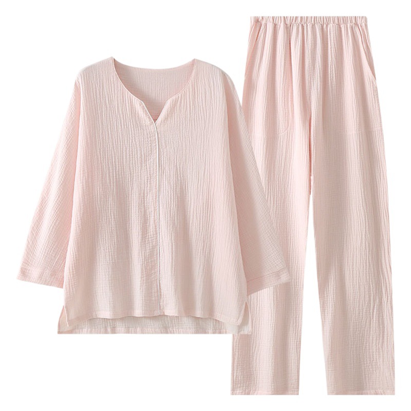 New Spring and Summer Women's Cotton Gauze Japanese Style Pajamas Double-Layer Gauze Breathable Casual Home Wear Set Nine-Quarter Sleeves Pure Cotton