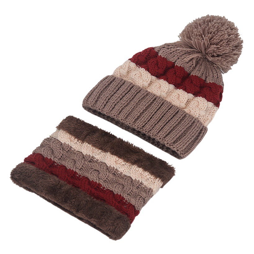 Winter Fashion Women's Knitted Hat Outdoor Cold-proof Warm Ear Protection Fashion Wool Hat Color-matching Two-piece Hat for Women