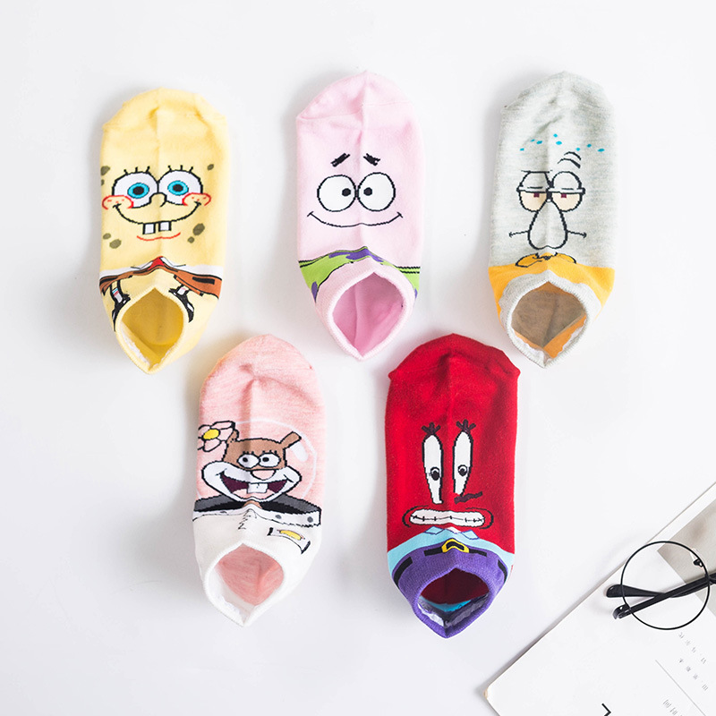 Socks short female spring and summer new Korean cartoon sponge octopus women's cotton boat wholesale shallow mouth sweat absorbent socks