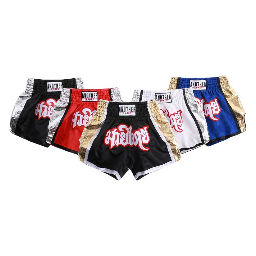 New Muay Thai Shorts with High Whip Legs, Boxing Pants with Shiny Leather on the Side, Martial Arts Team Uniform, Cool Cross-Border