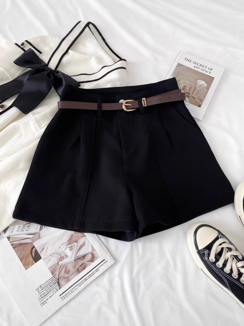 Fashion High Waist apricot A- line Casual Suit Shorts Women's 2025 Summer Korean Style All-match Wide-leg Hot Pants Trendy
