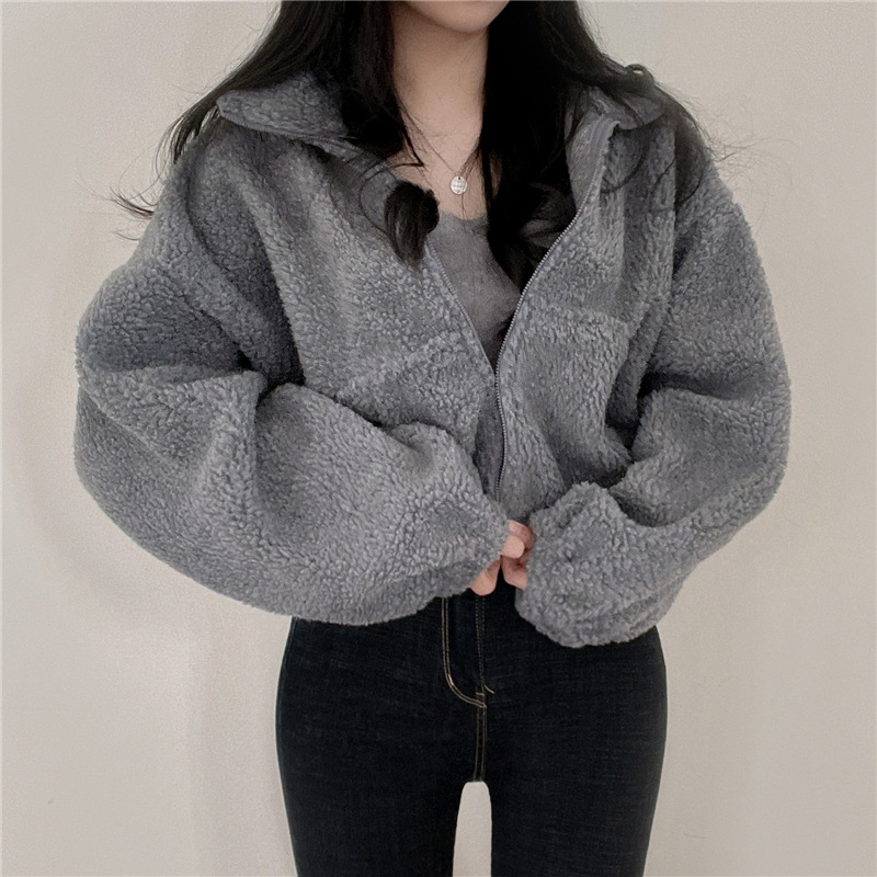 Picture of Lamb wool sweater women's 2025 autumn and winter fleece-lined thickened loose cardigan zipper collar coat coat tide