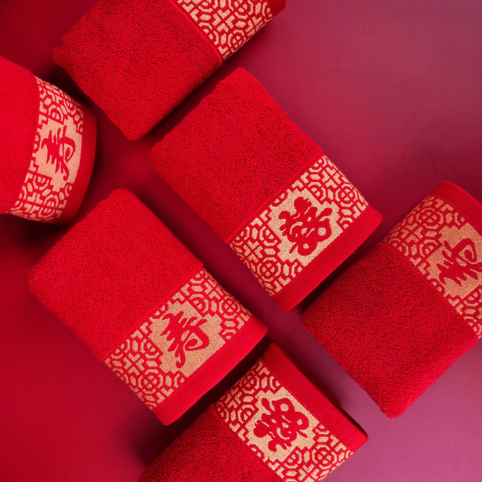 Wedding Towels for Gift-Giving, Wedding Celebration Red Towels with the Character for Happiness, Absorbent and Soft, Engagement Full Moon Souvenir Towels, Pure Cotton