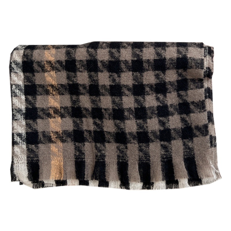 2025 New Contrast Color Houndstooth Scarf Women's Casual Fashion Texture Versatile Shawl National Trend Warm Scarf Wholesale