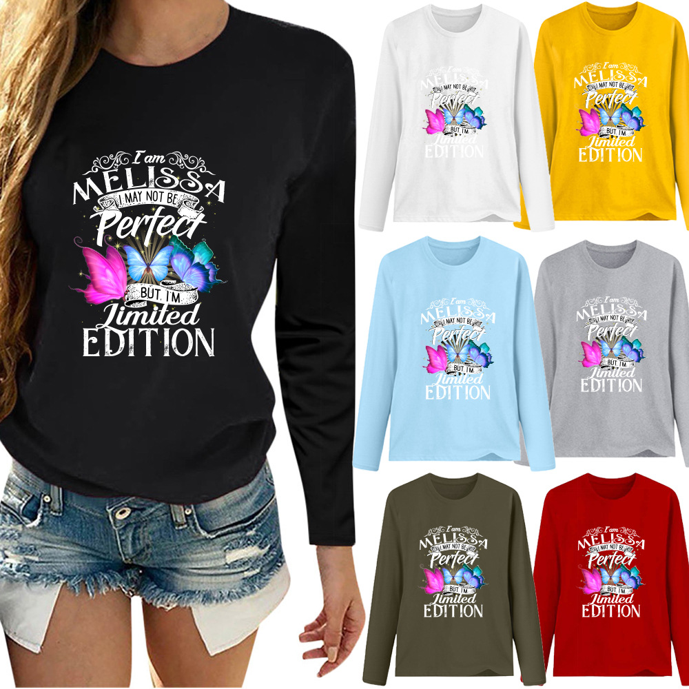 2020 Autumn new ladies butterfly I am melissa letters fresh sweet T-shirt long sleeve