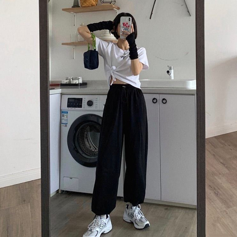 Picture of Women's Athletic Casual Pants Autumn 2025 New High-Waisted Jogger Cropped Pants Korean Style Loose Wide-Leg Pants Wholesale
